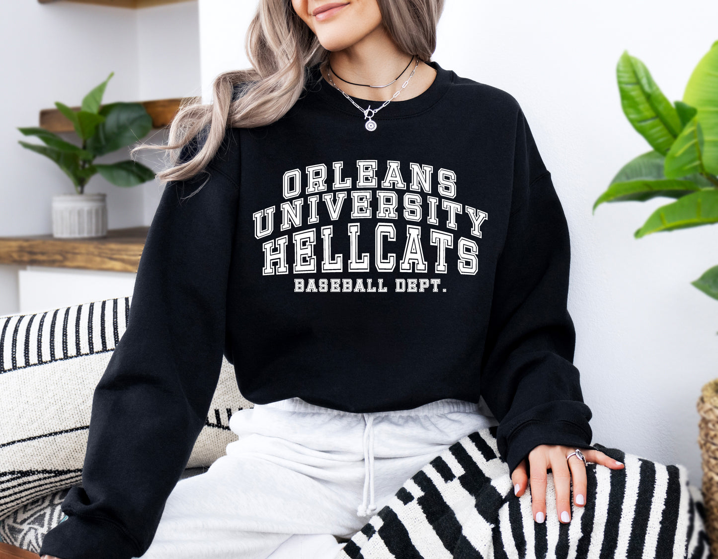 Black Orleans University Hellcats Crewneck Sweatshirts